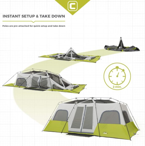CORE Instant Cabin Tents | 6 Person / 9 Person / 10 Person / 12 Person Family Cabin Multi Room Pop Up Tents Car Camping | Included Storage Pockets for Camping Accessories - Image 5
