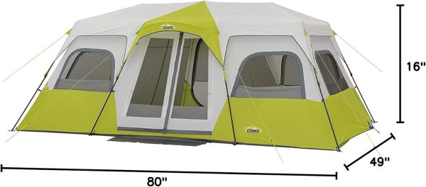 CORE Instant Cabin Tents | 6 Person / 9 Person / 10 Person / 12 Person Family Cabin Multi Room Pop Up Tents Car Camping | Included Storage Pockets for Camping Accessories - Image 10