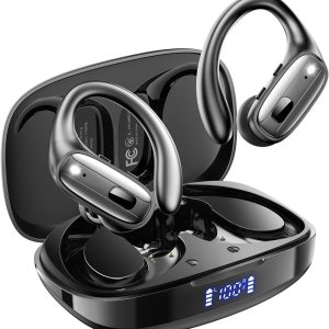 Wireless Earbuds, Sports Bluetooth Headphones, Ear Buds with ENC Noise Canceling Mic, 50Hr Playtime Earphones, Palm-Sized, LED Power Display, IPX7 Waterproof Headset for Workout Running, Black