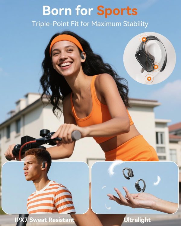 Wireless Earbuds, Sports Bluetooth Headphones, Ear Buds with ENC Noise Canceling Mic, 50Hr Playtime Earphones, Palm-Sized, LED Power Display, IPX7 Waterproof Headset for Workout Running, Black - Image 2